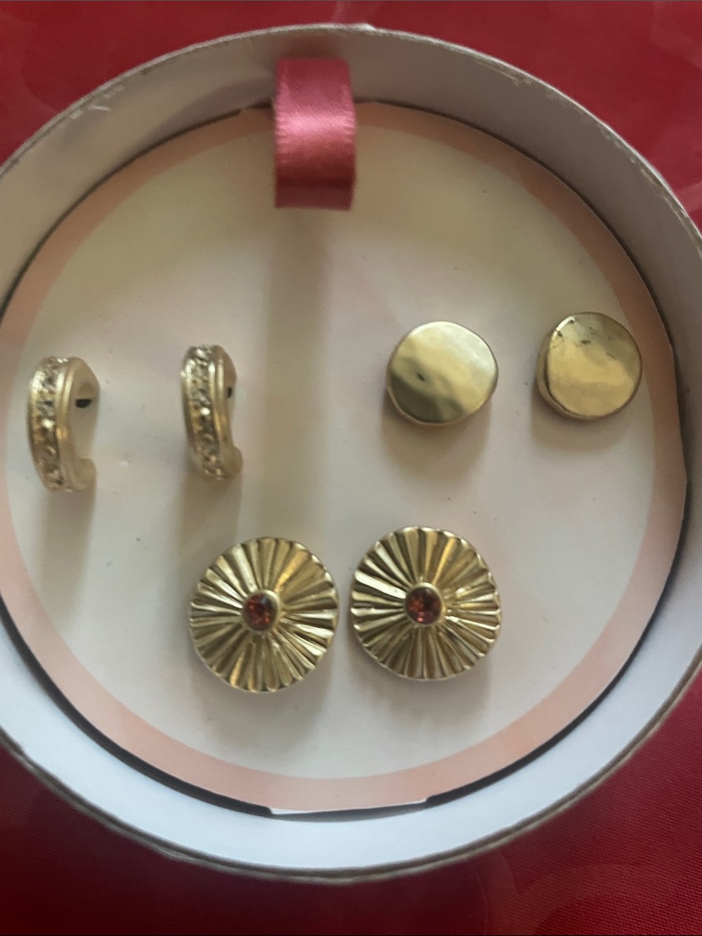 Chico's Gold-Tone Trio Earring Set with Red Accent